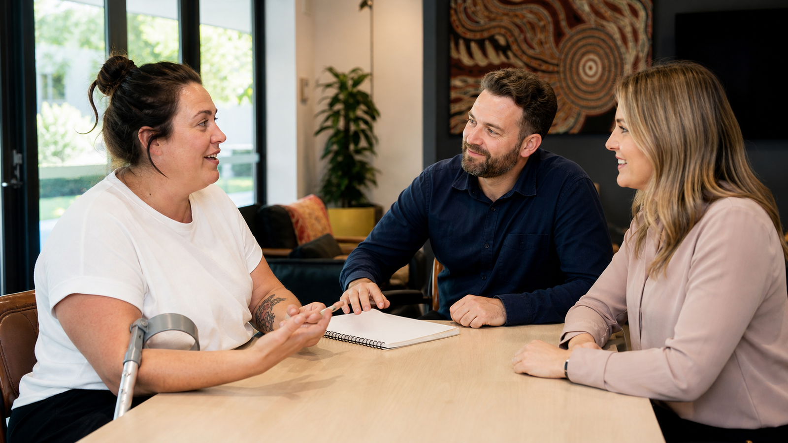 An adult NDIS participant leading a meeting with providers and a support coordinator